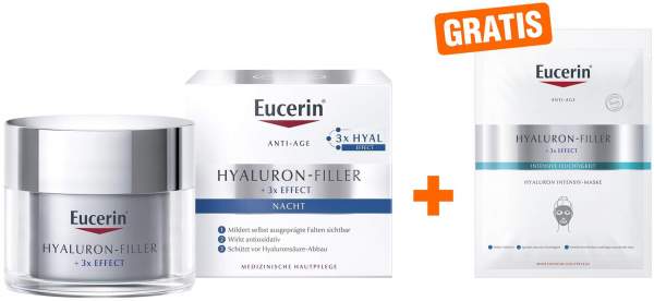 Eucerin Hyaluron Filler Nachtpflege 50 ml + gratis Eucerin Anti Age Hyaluron Filler Intensiv Maske 1 Stück