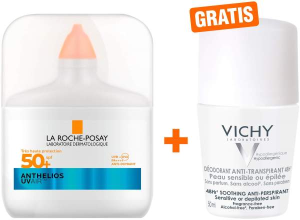 La Roche Posay Anthelios UV Air Serum LSF 50+ 50 ml + gratis Vichy Deo Roll-on Anti Flecken 48h 50 ml