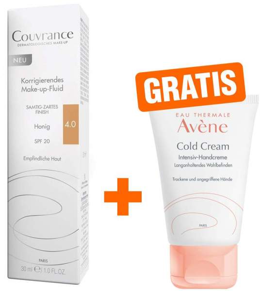 Avene Couvrance Make up Fluid 04 Honig + gratis Cold Cream Intensiv Handcreme 50 ml