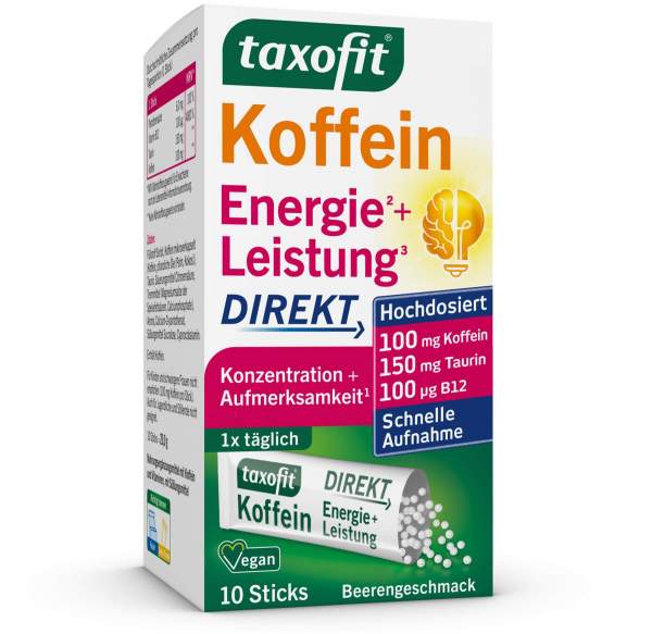 Taxofit Koffein B12 Energie &amp; Leistung Direkt 10 Sticks