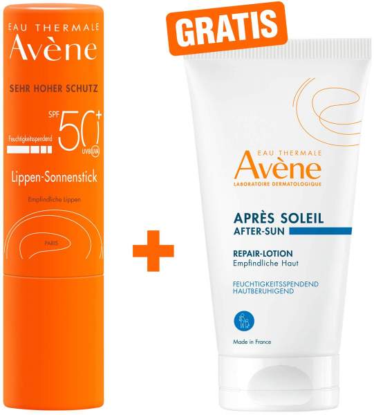Avene SunSitive Lippen Sonnenstick SPF 50+ 3g + gratis Avene Repair - Lotion nach der Sonne 50 ml