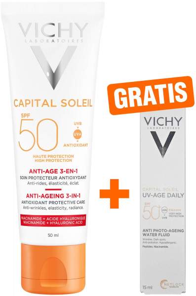 Vichy Capital Soleil Anti-Age Creme LSF50+ 50 ml + gratis Vichy Capital Soleil UV-Age Daily LSF 50+ 15 ml