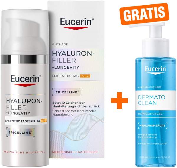Eucerin Anti-Age Hyaluron-Filler Epigenetic LSF 30 50 ml Tagescreme + gratis DermatoClean Hyaluron Reinigungsgel 200 ml