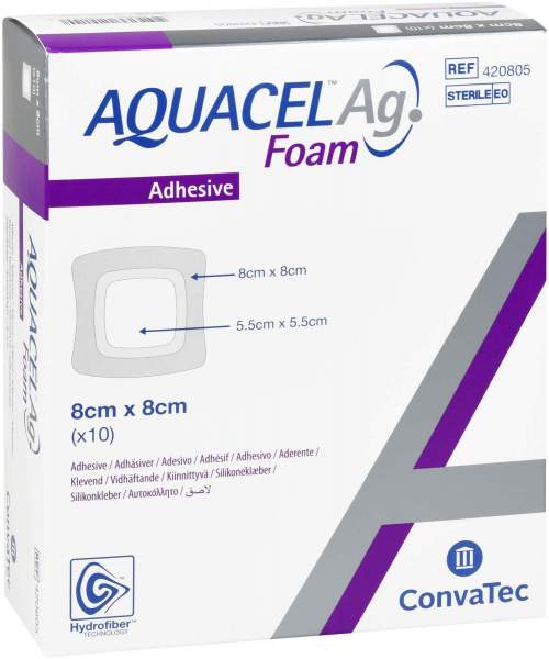 Aquacel AG Foam Adhäsiv 8 X 8 cm Verband 10 Stück