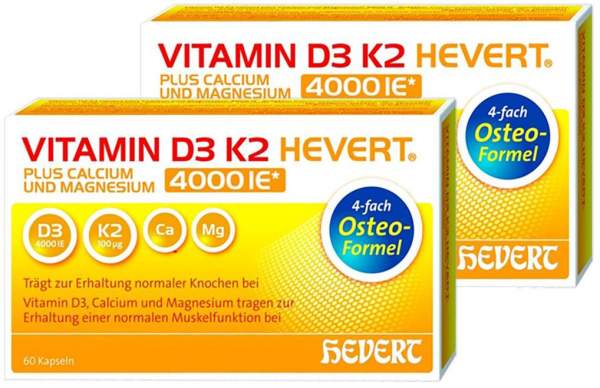 Vitamin D3 K2 Hevert plus Calcium und Magnesium 4000 IE 2 x 60 Kapseln