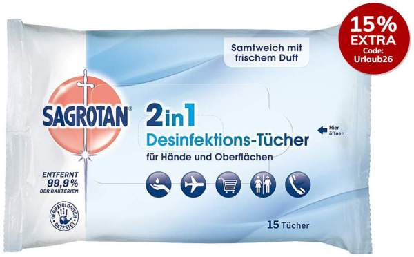 Sagrotan 2 in 1 Desinfektions-Tücher 15 Stück