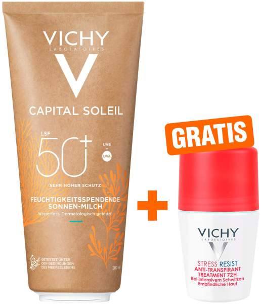 Vichy Capital Soleil feuchtigkeitsspendende Sonnen-Milch LSF 50+ 200 ml + gratis Vichy Deo Stress Resist 72h 50 ml