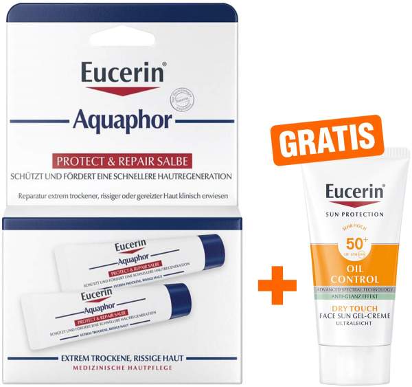 Eucerin Aquaphor Protect &amp; Repair 2 x 10 ml Salbe + gratis Eucerin Sun Gel-Creme Oil Control 20 ml