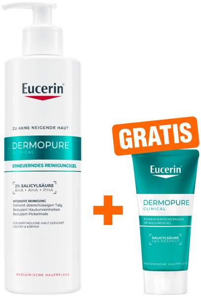 Eucerin DermoPure Clinical erneuerndes Reinigungsgel 400 ml + gratis DermoPure Clinical Porenverfeinerndes Reinigungsgel