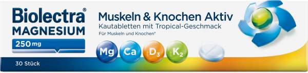 Biolectra Magnesium 250 mg Muskeln &amp; Knochen Aktiv 30 Kautabletten