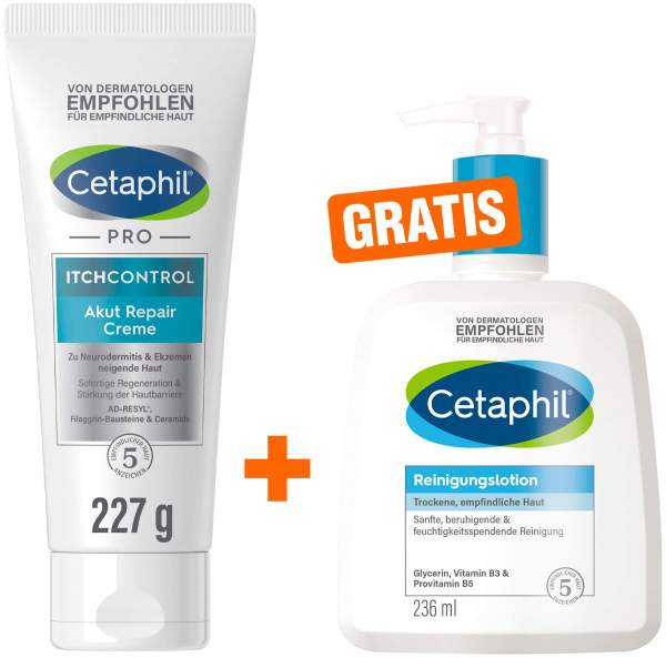 Cetaphil Pro Itch Control Akut Repair Creme 227 g + gratis Cetaphil Reinigungslotion 236 ml