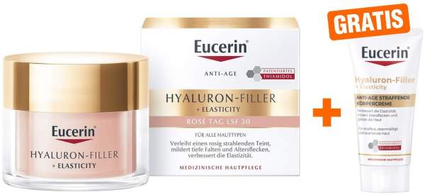 Eucerin Anti Age Hyaluron Filler Elasticity Rosé LSF30 50 ml + gratis Körpercreme 20 ml
