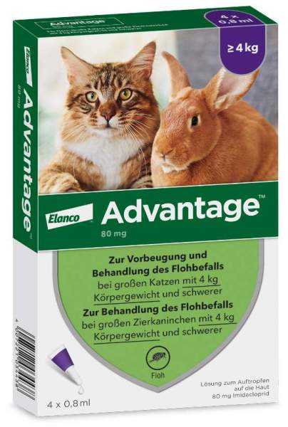 Advantage 80 mg für Katzen und Zierkaninchen über 4 kg 4 x 0,8 ml Lösung