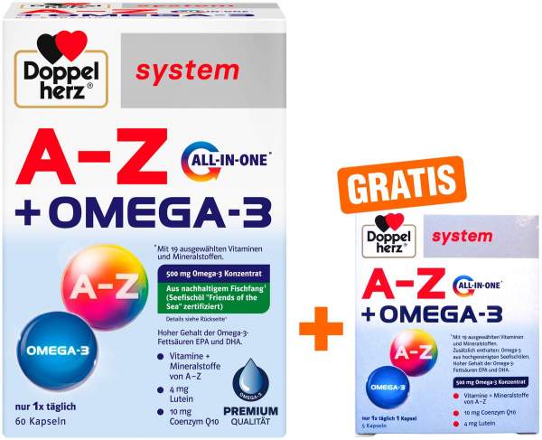 Doppelherz system A-Z + Omega-3 all-in-one 60 Kapseln + gratis Doppelherz A-Z + Omega-3 all-in-one sytsem 5 Kapseln