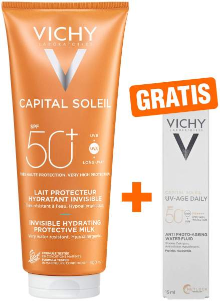 Vichy Capital Soleil 300 ml Sonnenmilch für die ganze Familie LSF 50+ + gratis Capital Soleil UV-Age LSF 50+ 15 ml