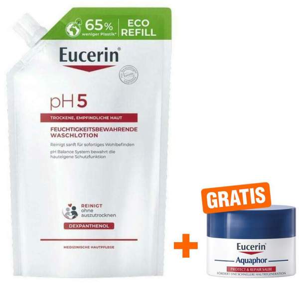 Eucerin pH5 Waschlotion im Nachfüllbeutel 400 ml + gratis Aquaphor Repair-Salbe 7 ml