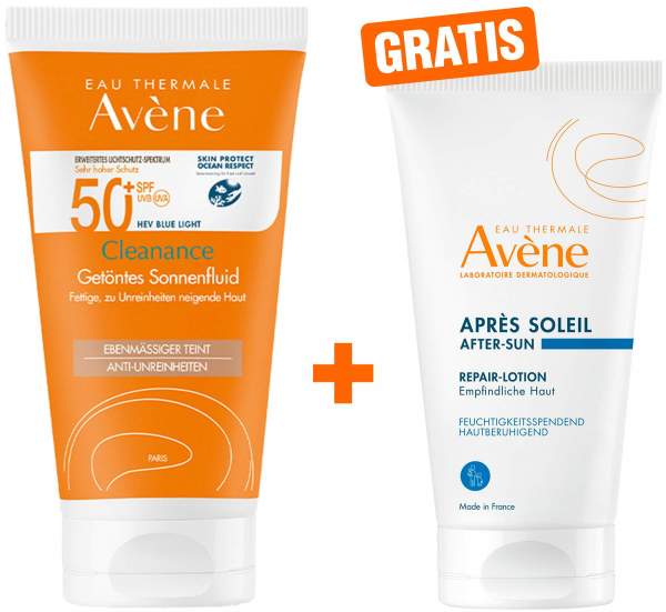 Avene Cleanance Sonne SPF 50+ Getönt 50 ml + gratis Repair Lotion nach der Sonne 50 ml