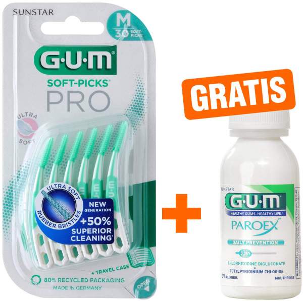 Gum Soft-Picks Pro medium 30 Stück + gratis Paroex 0,06 CHX Mundspülung 30ml