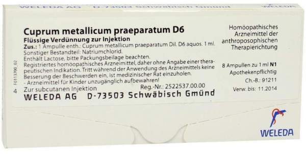 Cuprum Metallicum Praeparatum D 6 Weleda 8 X 1 ml Ampullen