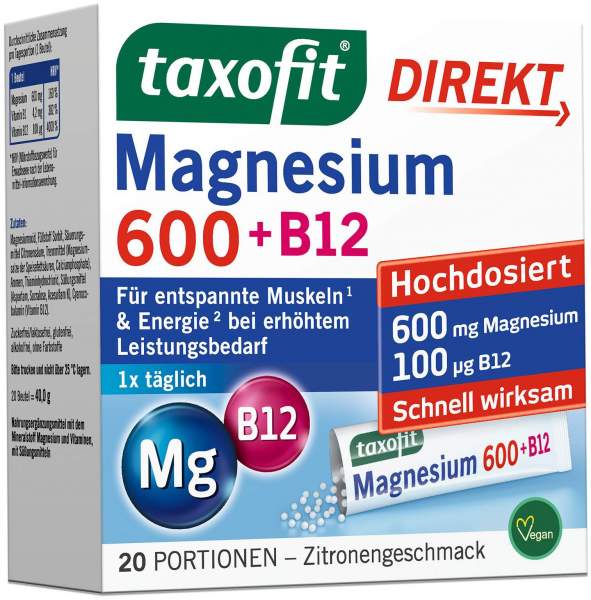 Taxofit Magnesium 600+ B12 Direkt Granulat 20 Sticks