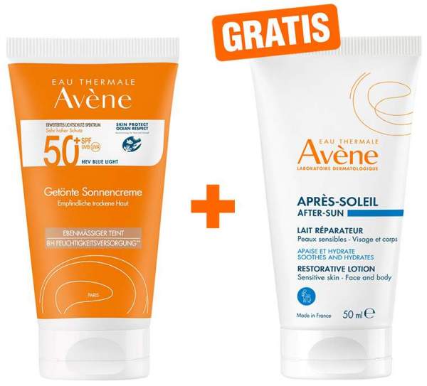 Avene Getönte Sonnencreme SPF 50+ 50 ml + gratis Repair - Lotion nach der Sonne 50 ml
