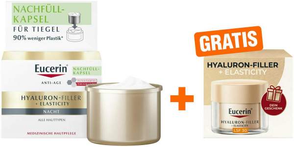 Eucerin Anti-Age Hyaluron-Filler + Elasticity Nacht Refill 50 ml + gratis Hyaluron Filler + Elasticity Tagespflege 20 ml