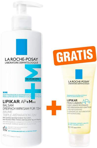 La Roche Posay Lipikar Baume AP+ Max 400 ml Balsam + gratis Lipikar Dusch-und Badeöl AP+ 100 ml