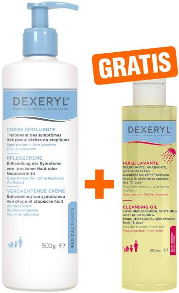 Dexeryl Pflegecreme 2 x 500 g + gratis Dexeryl Reinigungslotion 200 ml