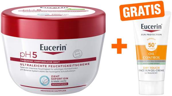 Eucerin pH5 ultraleichte Feuchtigkeitscreme 350 ml + gratis Eucerin Sun Gelcreme Oil Control 20 ml