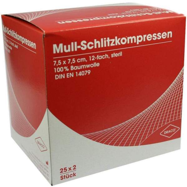 Schlitzkompressen Mull 7,5x7,5cm 12fach Steril