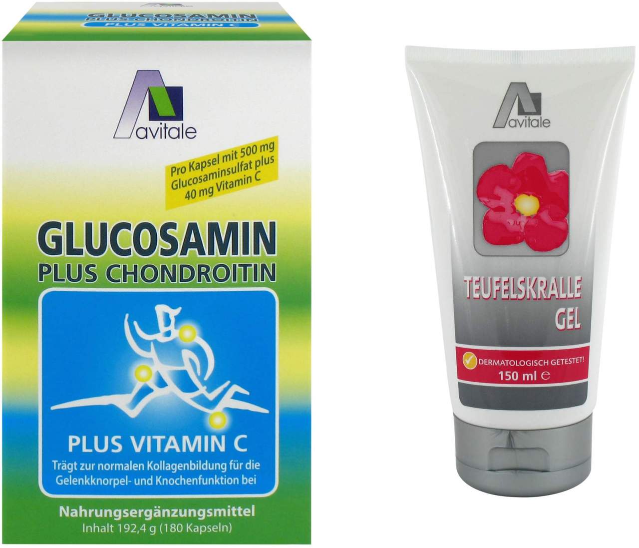 Glucosamin 500 mg + Chondroitin 400 mg + gratis Teufelskralle 150 ml Gel