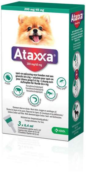 Ataxxa 200 mg-40 mg Lösung zum Auftropfen für Hunde bis 4 kg 3 Pipetten
