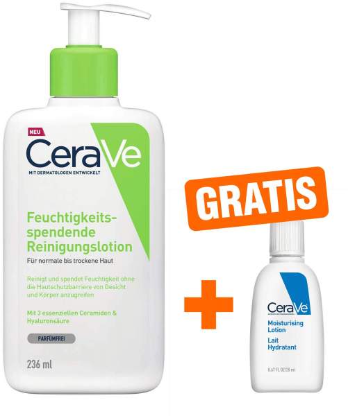CeraVe Feuchtigkeitsspendende Reinigungslotion 236 ml + gratis Feuchtigkeitslotion 20 ml