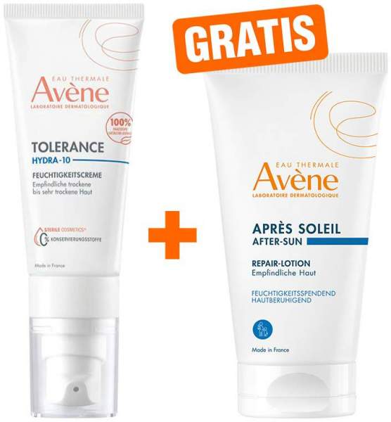 Avene Tolerance Hydra-10 Feuchtigkeitscreme 40 ml + gratis Repair-Lotion nach der Sonne 50 ml
