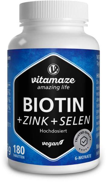 Biotin 10 mg hochdosiert Zink + Selen 180 Tabletten