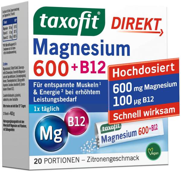 Taxofit Magnesium 600+ B12 Direkt Granulat 20 Sticks