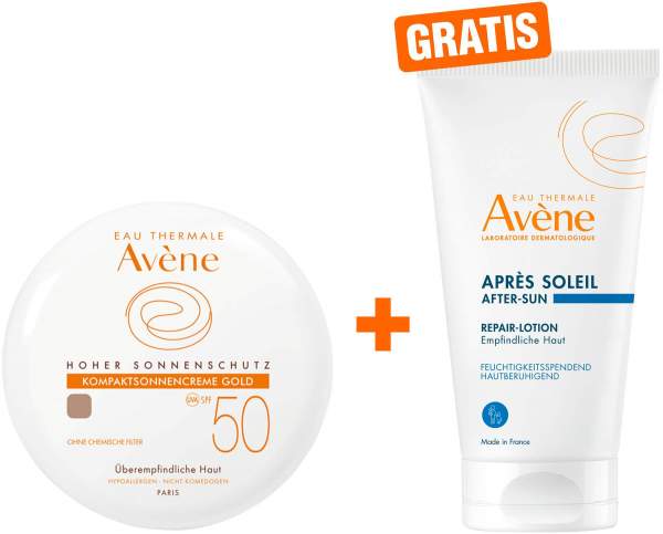 Avene Kompaktsonnencreme SPF 50 Gold 10 g Creme + gratis Repair - Lotion nach der Sonne 50 ml