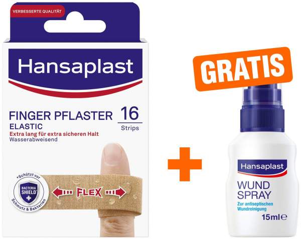 Hansaplast Finger Strips 16 Stück + gratis Hansaplast Wundspray zur Wundversorgung 15 ml