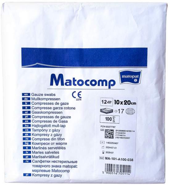 Mullkompressen Matocomp 10x20 cm Unst.12fach