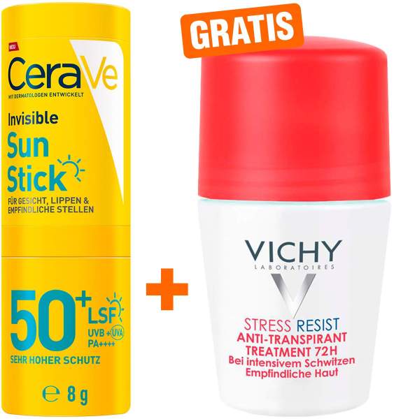 CeraVe Invisible Sun Stick SPF 50+ 8 g + gartis Vichy Deo Stress Resist 72h 50 ml