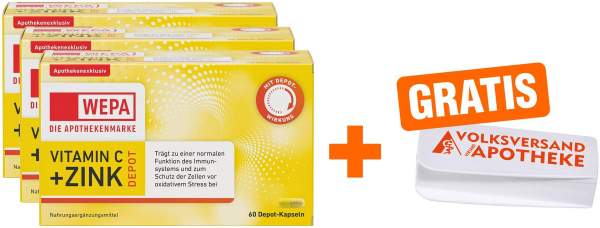 WEPA Vitamin C+Zink 3 x 60 Kapseln + gratis Pillendose