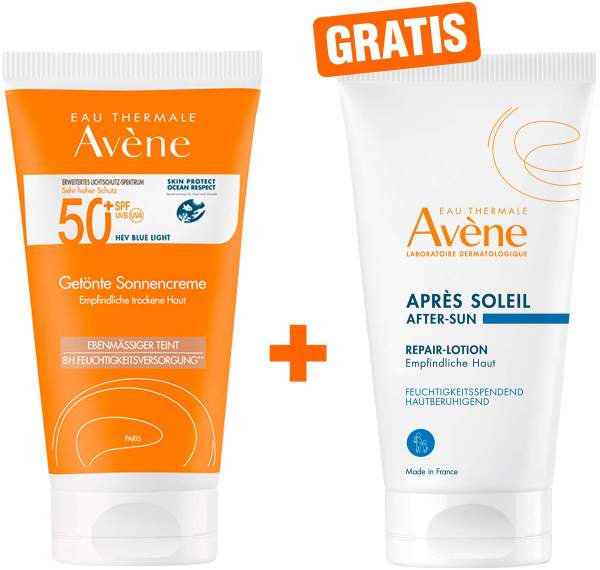 Avene Getönte Sonnencreme SPF 50+ 50 ml + gratis Repair - Lotion nach der Sonne 50 ml