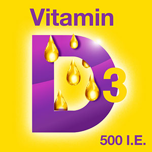 Vigantolvit Vitamin D3: Öl-Tropfen visualisieren die Aufnahme von 500 I.E. Vitamin D3.