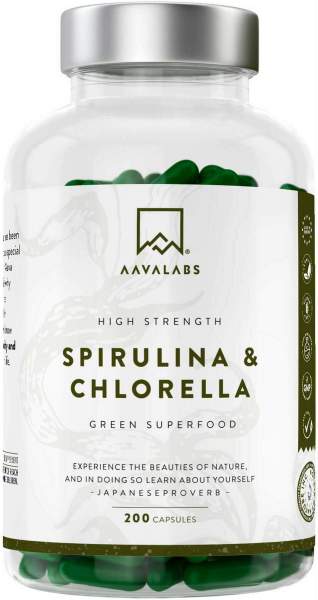 AAVALABS Spirulina &amp; Chlorella Komplex vegan 200 Kapseln