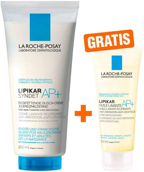 La Roche Posay Lipikar Syndet AP+ Reinigungs-Cremegel 200 ml + gratis Roche Posay Lipikar Dusch- und Badeöl AP+ 100 ml