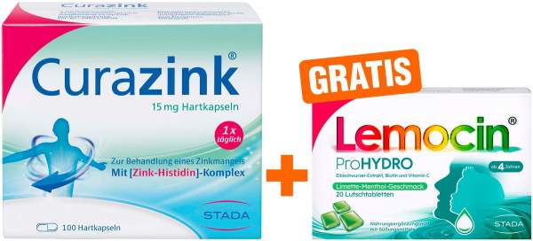 Curazink 100 Kapseln + gratis Lemocin ProHydro 20 Lutschtabletten