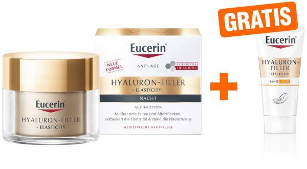 Eucerin Hyaluron Filler + Elasticity Nachtpflege 50 ml + gratis Elasticity Handcreme 20 ml