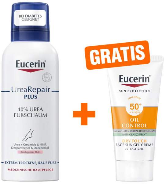 Eucerin UreaRepair Plus Fußschaum 10 % 150 ml + gratis Sun Gel-Creme Oil Control 20 ml