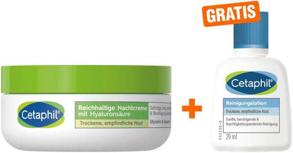 Cetaphil reichhaltige Nachtcreme mit Hyaluronsäure 48 g + gratis Reinigungslotion 29 g