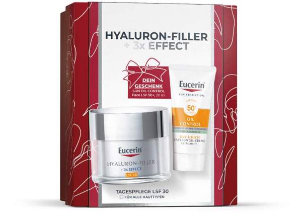 Eucerin Weihnachtsset Hyaluron Filler Tagespflege LSF30 50 ml + gratis Oil Control Face Sun Gel Creme 20 ml